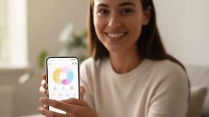 Woman Using Fertility Tracker and Period Monitor